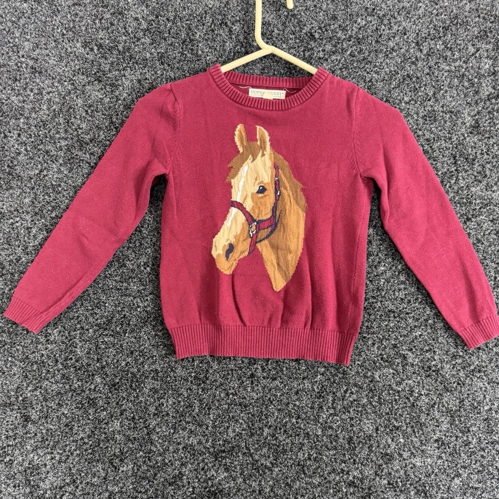 Hope & Henry Pink Horse Graphic Sweater Kids M‎ Elbow Patch Organic Sustainable